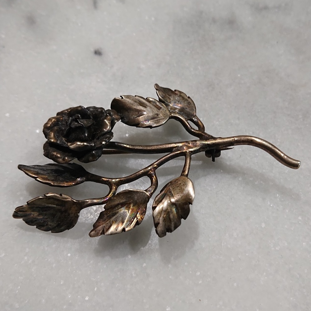 Vintage Metal Rose Brooch